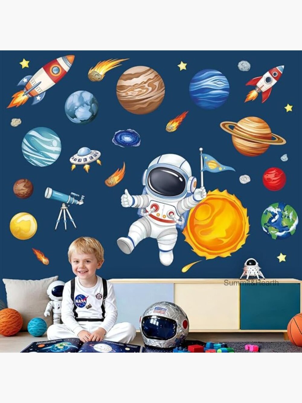 Solar System Wall Decals - 2 Sheets 35"x12" Peel & Stick PVC Space Decor